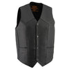 Milwaukee Leather LKM3730 Men's Black Leather Western Style V-Neck Motorcycle Rider Vest with Front Snap Closure