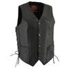 Milwaukee Leather LKM3731 Men's Black Leather Classic Side Lace V-Neck Motorcycle Rider Vest w/ Front Snap Closure