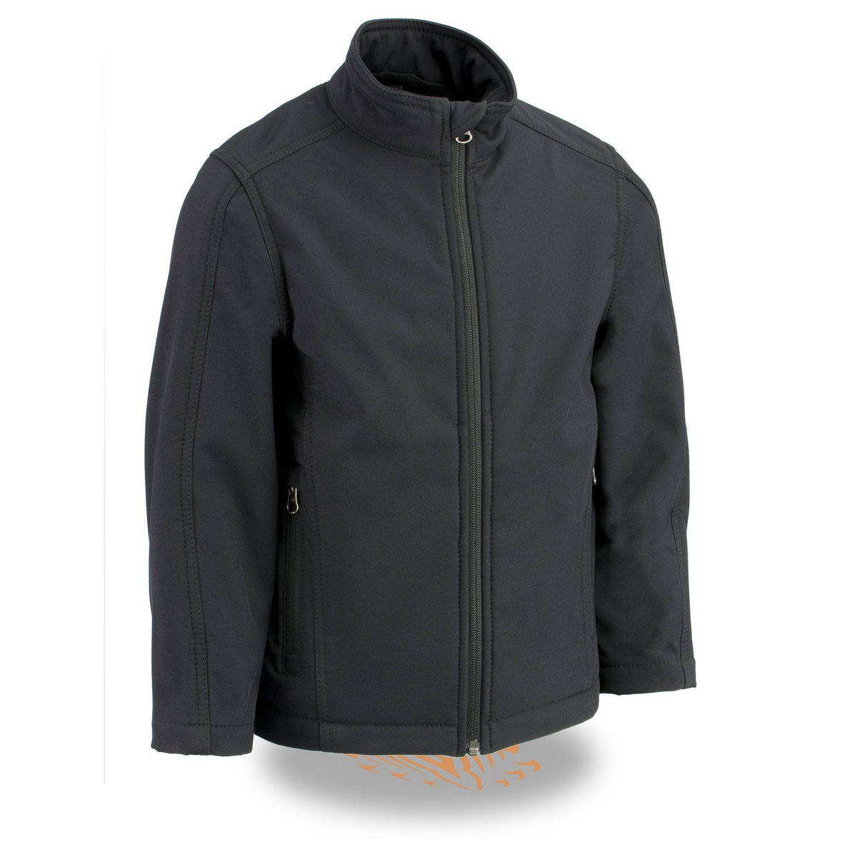 Milwaukee Leather youth black waterproof soft shell jacket with zipper front, lightweight and soft for kids' outdoor wear.