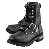 Milwaukee Leather Women's black leather lace-up motorcycle rider boots with buckles, featuring sturdy construction and stylish design.