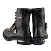 Milwaukee Leather Women's black leather lace-up motorcycle rider boots with buckle accents, stylish and durable footwear.