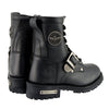 Milwaukee Leather Women's black leather lace-up motorcycle rider boots with buckle accents and sturdy sole.