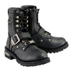 Milwaukee Leather MBL201 women's black leather lace-up motorcycle rider boots with buckle details and sturdy sole.