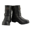 Milwaukee Leather Women's Black Leather Motorcycle Boots with zipper and back laces, featuring a rugged design and sturdy soles.