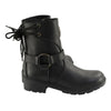 Milwaukee Leather Women's black leather motorcycle rider boots with back laces and zip-up front, featuring a sturdy design and ankle height.