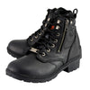 Milwaukee Leather Women's black leather lace-up moto boots with side zipper, stylish and durable footwear for women.