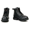 Milwaukee Leather women's black full grain leather motorcycle riding boots with lace-up closure and classic design.