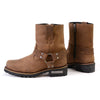 Milwaukee Leather Women’s Crazy Horse Brown Leather Motorcycle Rider Short Harness Boots, showcasing rugged leather and stylish design.