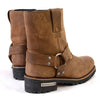 Milwaukee Leather Women’s Crazy Horse Brown Leather Motorcycle Rider Short Harness Boots with rugged design and buckle details.