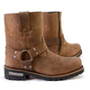 Milwaukee Leather women's Crazy Horse brown leather motorcycle rider short harness boots with rugged design and sturdy construction.