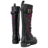 Milwaukee Leather Women's black 14-inch tall motorcycle boots with pink embroidery, lace-up design, high-rise leather shoes.
