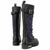 Milwaukee Leather purple women's 14-inch tall motorcycle boots with lace-up design, embroidered leather, high-rise style, black color