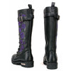 Milwaukee Leather Women's black 14-inch tall motorcycle boots with purple embroidery, lace-up high-rise leather shoe.