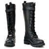 Milwaukee Leather purple women's 14-inch tall motorcycle lace-up boots with embroidered leather details and high-rise design.