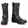 Milwaukee Leather women's black leather motorcycle boots with 11-inch harness, square toe, and classic design.