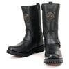 Milwaukee Leather Women's Black Leather 11-Inch Classic Harness Square Toe Motorcycle Boots with straps and rugged sole.