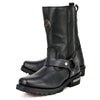 Milwaukee Leather Women's Black 11-inch Classic Harness Square Toe Motorcycle Boots with sturdy leather construction and detailed harness design.