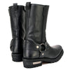 Milwaukee Leather Women's Black Leather 11-Inch Classic Harness Square Toe Motorcycle Boots, front view showing harness detail and square toe design.