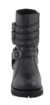 Milwaukee Leather Women's black leather biker boots with triple buckle straps, 9-inch height, side zipper entry, style MBL9399.