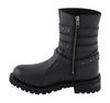 Milwaukee Leather Women's MBL9399 black leather biker boots with 9-inch triple buckle design and side zipper entry.
