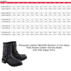 Milwaukee Leather women's black leather biker boots with 9-inch triple buckle design and side zipper entry.