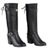 Milwaukee Leather women's tall black riding boots with back laced design, featuring a sleek, knee-high style and sturdy sole.