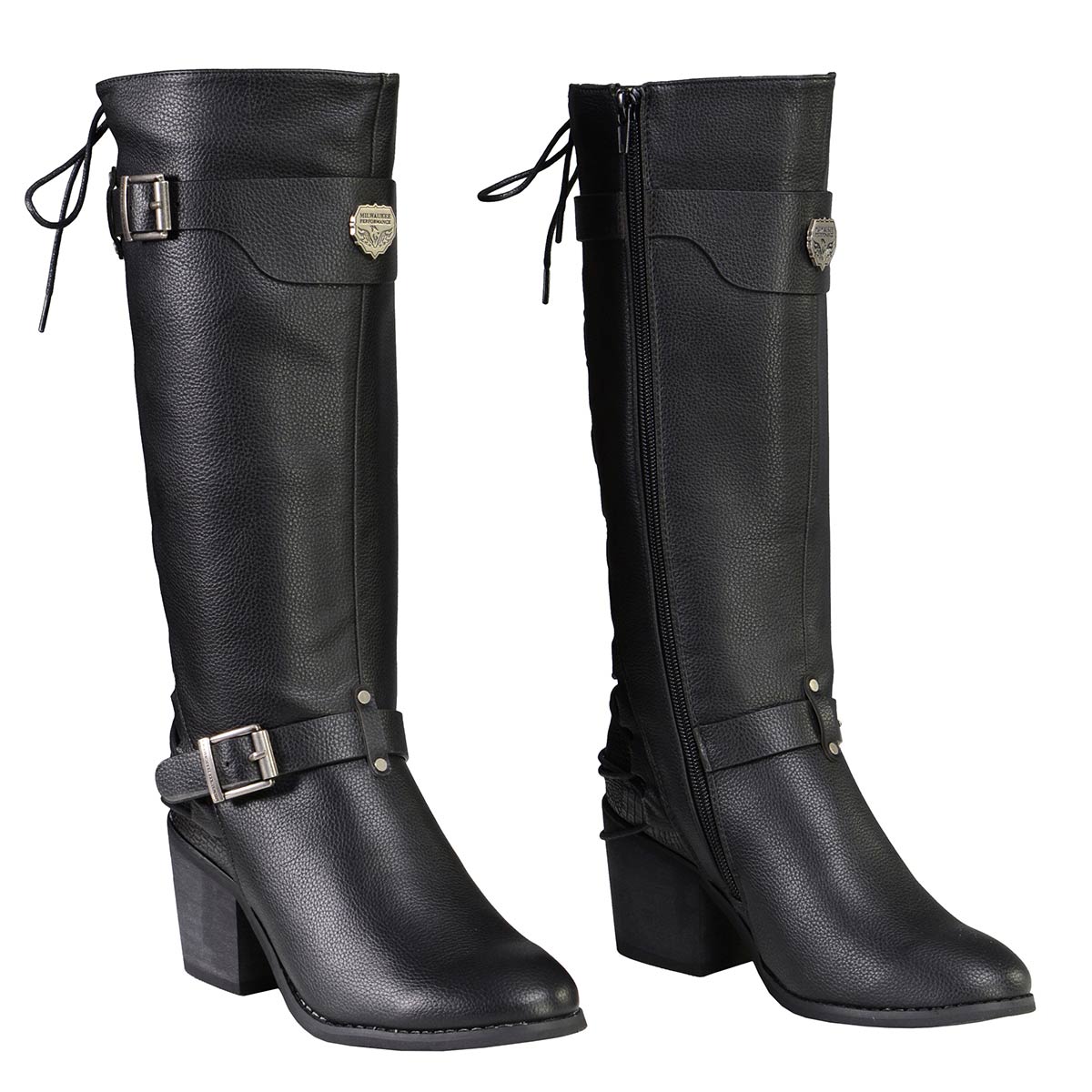 MBL9427 Women's Tall Black Back End Laced Riding Boots | HighwayLeather