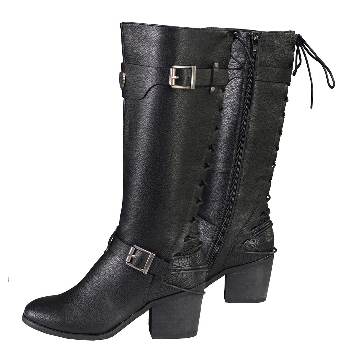MBL9427 Women's Tall Black Back End Laced Riding Boots | HighwayLeather