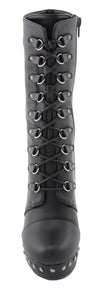 Milwaukee Leather Women's black lace-up boots with platform wedge, featuring chunky soles and stylish design.