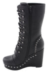 Milwaukee Leather women's black lace-up boots with platform wedge, stylish ankle boots with chunky heel and rugged sole.