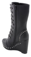 Milwaukee Leather women's black lace-up boots with platform wedge, featuring chunky soles and stylish design.