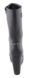 Milwaukee Leather women's black lace-up boots with platform wedge, stylish ankle boots with chunky sole and lace-up front.
