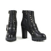 Milwaukee Leather women's black leather platform boots with strap details and chunky heel, stylish ankle footwear.