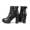 Milwaukee Leather Women's black leather platform boots with straps, featuring chunky heels and stylish design.