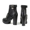 Milwaukee Leather Women's black leather platform boots with straps, stylish ankle boots with chunky soles and buckle accents.