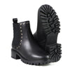 Black leather ankle booties for women by Milwaukee Leather, featuring rivet details and stylish design.