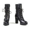 Milwaukee Leather women's black leather platform boots with buckles and lace-up closure, featuring a stylish and sturdy design.