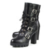 Milwaukee Leather Women's black leather platform boots with buckle accents and lace-up closure, stylish and sturdy footwear.