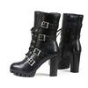 Milwaukee Leather women's black leather platform boots with buckle accents and lace-up closure, stylish footwear for women.