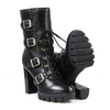 Milwaukee Leather women's black leather platform boots with buckles and lace-up closure, stylish and sturdy footwear.