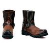 Milwaukee Leather men's brown motorcycle harness boots with two-tone full grain leather and easy pull-on design.