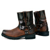 Milwaukee Leather MBM9008 men's brown motorcycle harness boots with two-tone full grain leather and easy pull-on design.