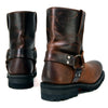 Milwaukee Leather MBM9008 men's brown motorcycle harness boots with two-tone full grain leather and easy pull-on design.