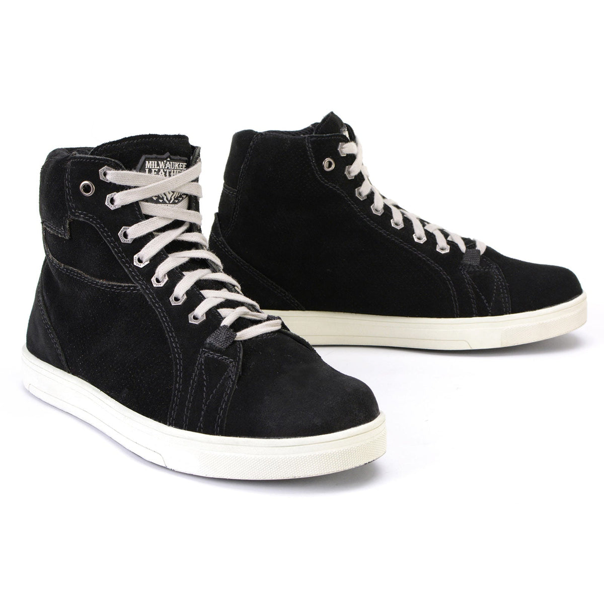 Milwaukee Leather men's black suede street riding boots with reinforced design and ankle support for motorcycle riding.