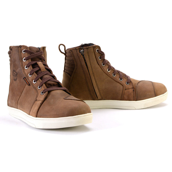 Milwaukee Leather men's brown waterproof leather motorcycle boots with reinforced casual design and ankle support.