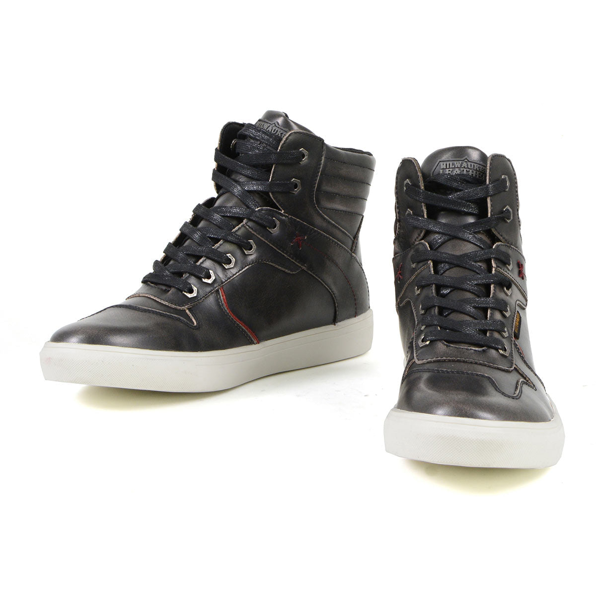 Milwaukee Leather men's vintage black leather high-top boots with ankle support and waterproof reinforcement for street riding.