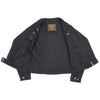 Milwaukee Leather women's black denim jacket with studded spikes, stylish and edgy outerwear for women.