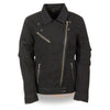 Milwaukee Leather women's black denim jacket with studded spike details, stylish women's jacket for a edgy look.
