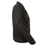 Milwaukee Leather black denim women's jacket with studded spike details, stylish and edgy outerwear for women.