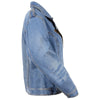 Milwaukee Leather Women's blue denim jacket with studded spikes, featuring classic design and metal embellishments.
